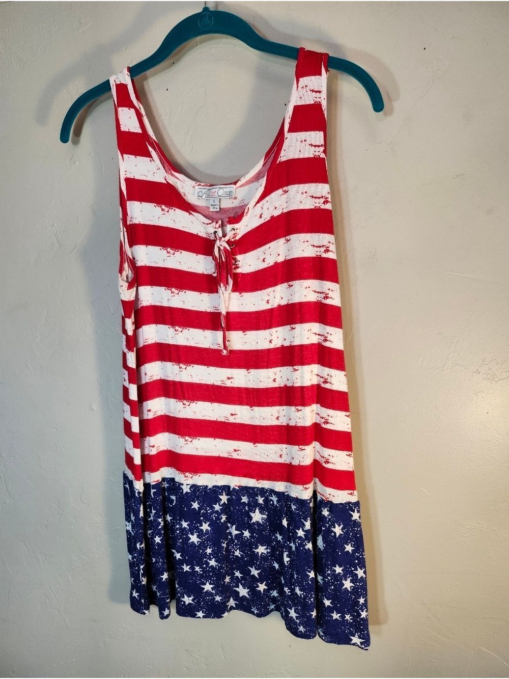 Patriotic Red White Blue Sleeveless Tunic Dress